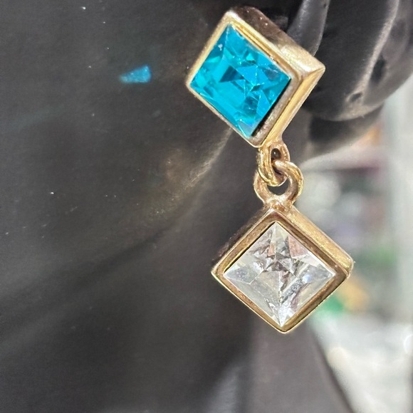 Elegant Blue and Silver Drop Earrings vintage - Picture 2 of 4